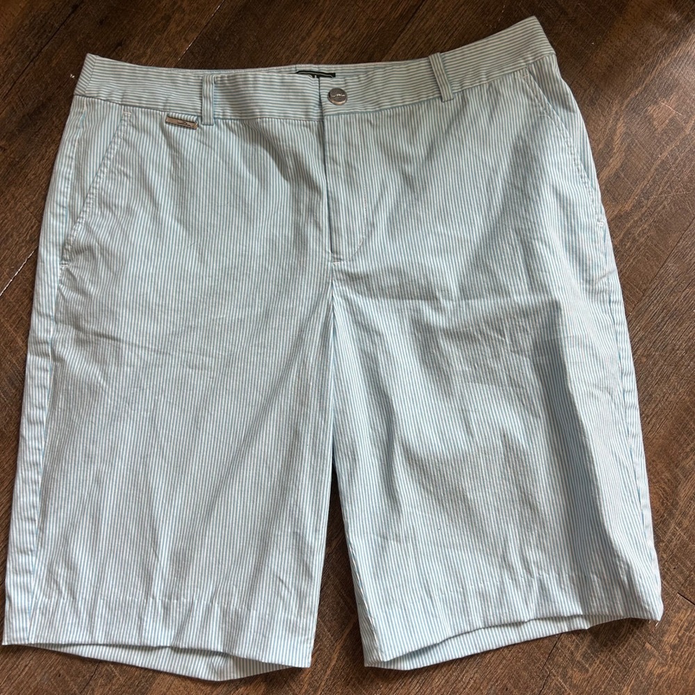 Lauren Ralph Lauren Blue White Seersucker Striped Bermuda Shorts Womens Size 10
